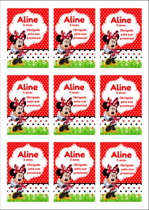Tag de Agradecimento Minnie Vermelha para Editar Online