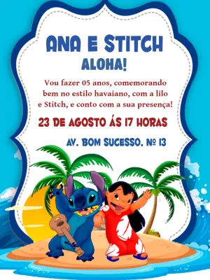 Convite de Aniversário Lilo e Stitch para Editar Online
