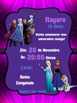 Convite Aniversário Frozen com Personagens para Editar Online