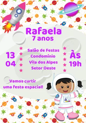 Convite Aniversário Astronauta Menina para Editar Online