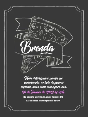 Convite de Aniversário Pizza Estilo Lousa para Editar Online