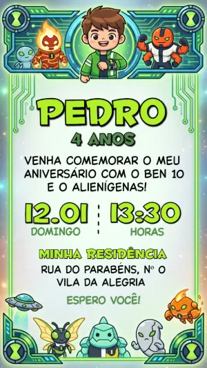 Convite Digital Ben 10 com Alienígenas para Editar