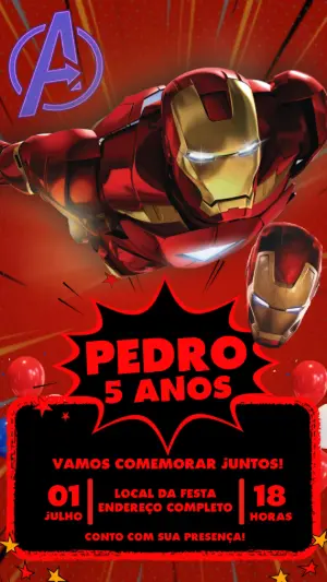 Convite Animado Aniversário Homem de Ferro para Editar Online