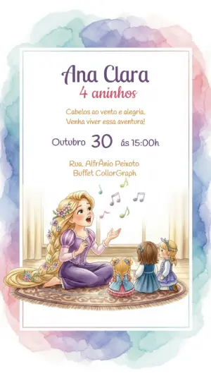 Convite de Aniversário Rapunzel Enrolados para Editar Online