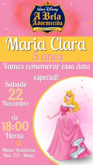 Convite Animado de Aniversário A Bela Adormecida para Editar