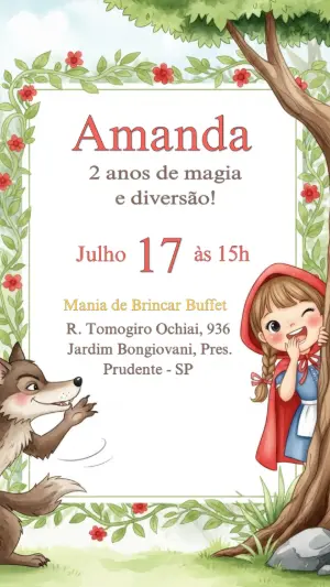 Convite Aniversário Chapéuzinho Vermelho para Editar Online