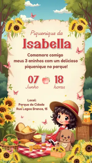 Convite Aniversário Piquenique com Girassóis para Editar