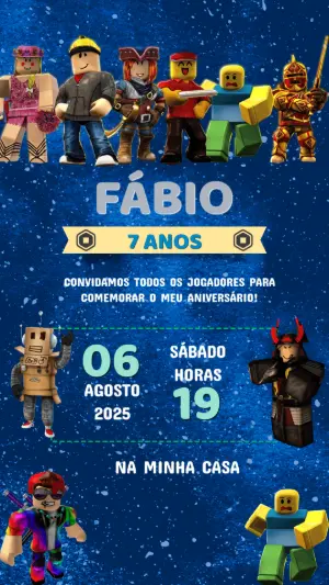 Convite Digital Roblox Aniversário Infantil Editável