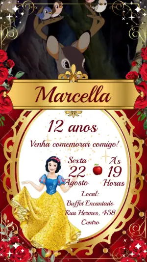 Convite Animado Aniversário Branca de Neve para Editar Online