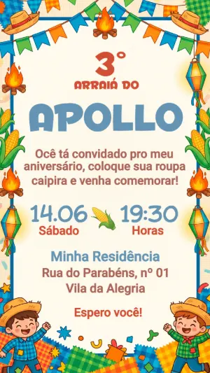 Convite de Aniversário Festa Junina Infantil Editável