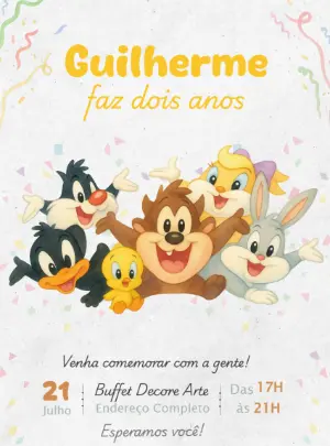 Convite de Aniversário Baby Looney Tunes Editável