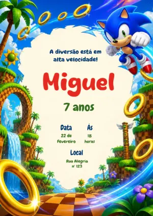 Convite de Aniversário Sonic: Modelo Digital Editável e Rápido