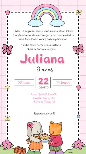 Convite de Aniversário Bobbie Goods Fofo para Editar Online