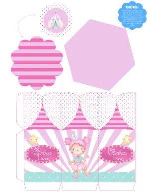 Centro de Mesa Circo Rosa Menina Editável para Festa Infantil