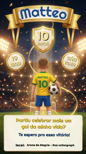 Convite Digital Aniversário Infantil Tema Futebol Editável