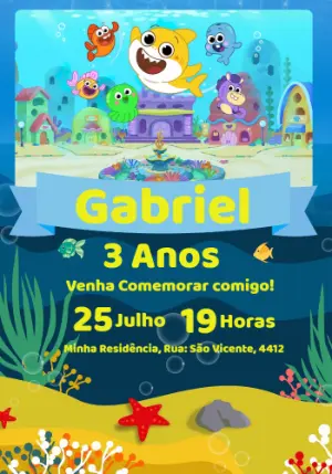 Convite de Aniversário Baby Shark para Editar Online