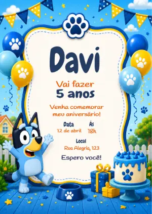 Invito di compleanno Bluey – Statico – KC Design