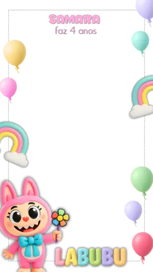 Moldura de Aniversário Labubu com Foto para Editar Online