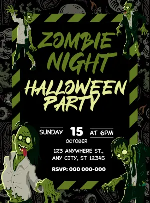 Editable Zombie Night Halloween Party Invitation Template