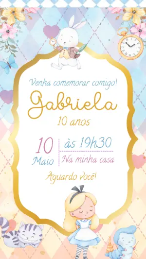 Convite Aniversário Alice no País das Maravilhas para Editar