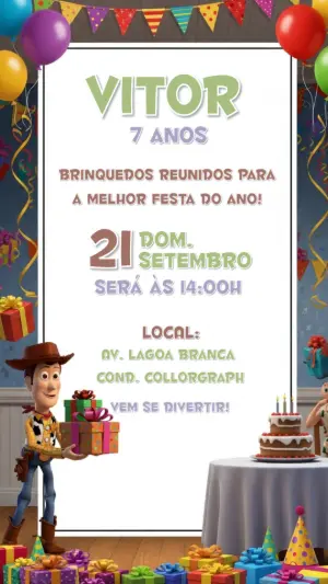 Convite de Aniversário Toy Story com Personagens para Editar