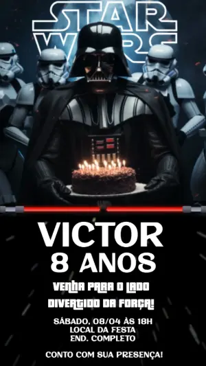 Convite Animado Aniversário Star Wars com Darth Vader para Editar