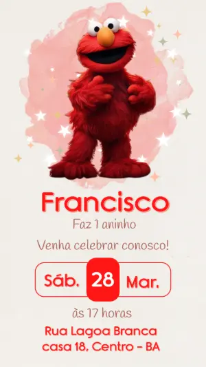 Convite Digital Aniversário Infantil Tema Elmo Editável