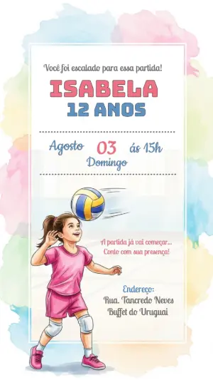 Convite de Aniversário Vôlei Menina para Editar Online