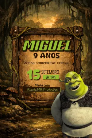 Convite Digital Aniversário Infantil Shrek Editável