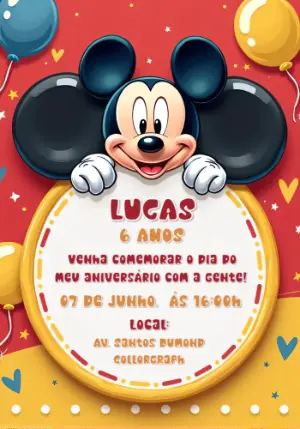 Convite de Aniversário Mickey Mouse para Editar Online