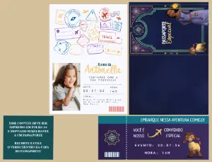 Convite de Aniversário Moana em Formato Passaporte Editável