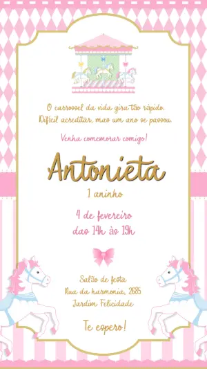 Convite de Aniversário Carrossel Encantado para Editar Online