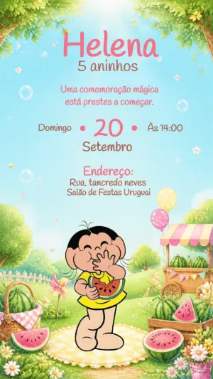 Convite Digital Aniversário Magali Melancia Modelo Editável