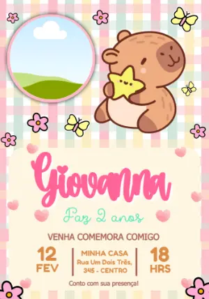 Convite Digital Aniversário Tema Capivara para Editar com foto