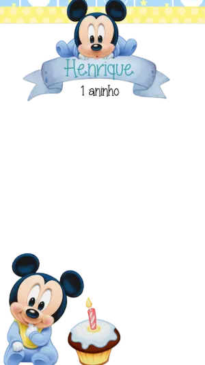 Moldura Aniversário Mickey Baby para Stories para Editar