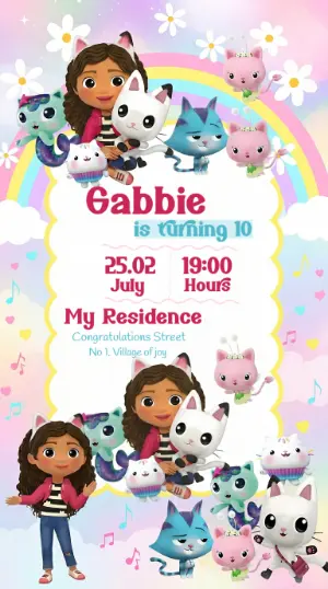 Gabby's Dollhouse Birthday Invitation Editable Template