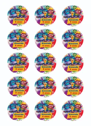 Adesivo Aniversário Divertida Mente com Personagens para Editar