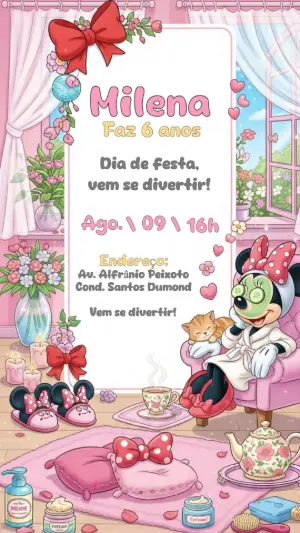 Convite Aniversário Minnie Spa para Editar Online