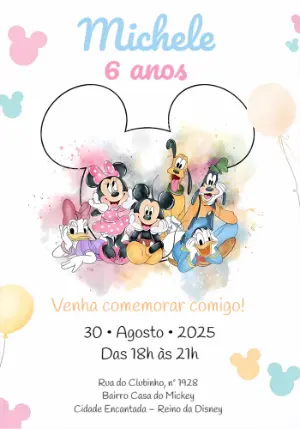 Convite de Aniversário Turma do Mickey para Editar Online