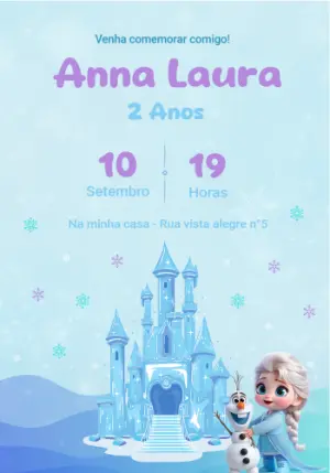 Convite de Aniversário Frozen Baby com Elsa para Editar Online