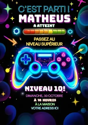 Invitation Anniversaire Jeu Vidéo Néon à Modifier
