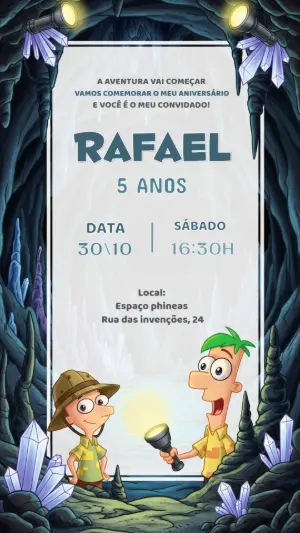 Convite de Aniversário Phineas e Ferb para Editar Online