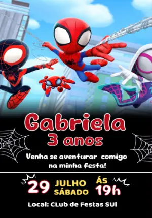 Convite Aniversário Spidey e Seus Amigos para Editar Online
