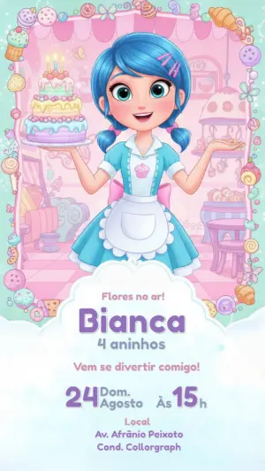 Convite de Aniversário Confeitaria Menina Editável