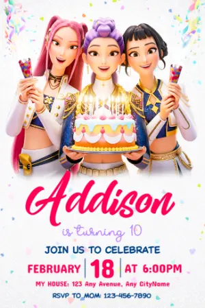 Invitation d'anniversaire KPop Demon Hunters – Statique – Jotta Arts