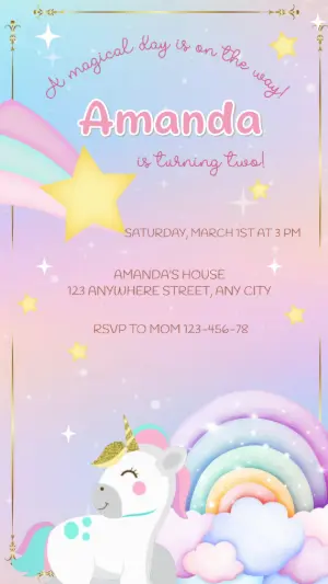 Animated Unicorn Birthday Video Invitation for Editing