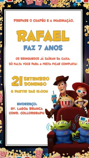 Convite de Aniversário Toy Story com Personagens para Editar