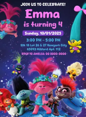 Trolls Movie Birthday Invitation Editable Online