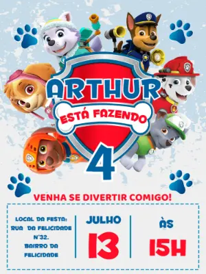 Convite Aniversário Patrulha Canina para Editar Online