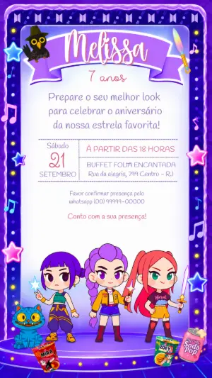 Invitation d'anniversaire KPop Demon Hunters – Statique – Felicity Artes